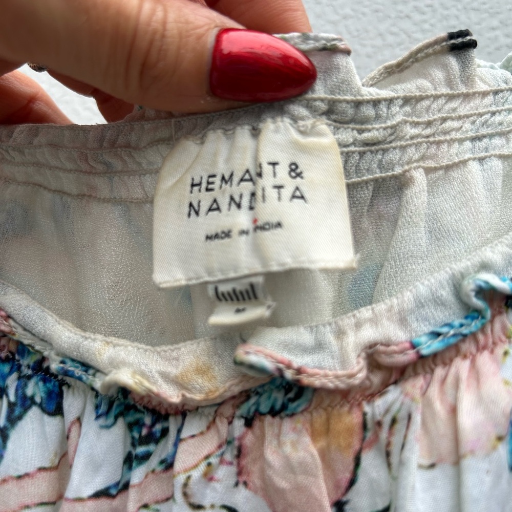 Hemant Nandita Anthropologie Women Floral Boho Top Sz M Cropped Multi Fairy - Picture 3 of 14